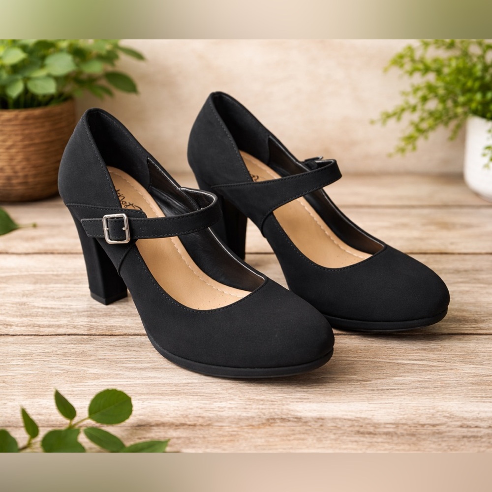 Y-Not Comfort Black Mary Jane Heels Women’s Size 7.5